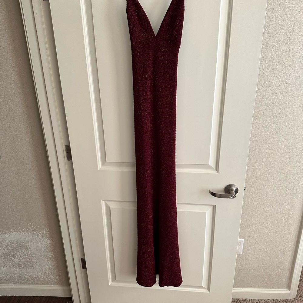 Floor length Maroon Glittery Dress